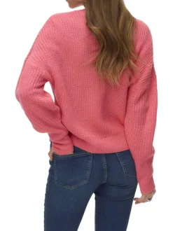 Gilet corail uni avec une coupe droite et des manches longues