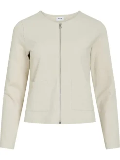 Gilet court écru uni en coton biologique mélangé avec une coupe droite