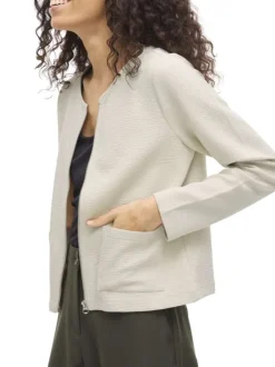 Gilet court écru uni en coton biologique mélangé avec une coupe droite