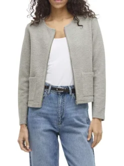 Gilet court gris clair uni en coton biologique mélangé avec une coupe droite