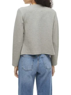Gilet court gris clair uni en coton biologique mélangé avec une coupe droite