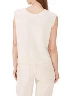 Gilet écru en maille fine avec une coupe ajustée et un col v