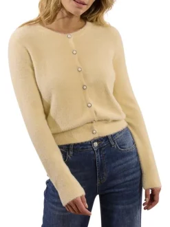 Gilet écru en maille fine avec une coupe droite et des manches longues
