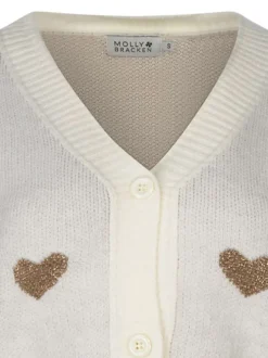 Gilet écru en maille tricotée avec une coupe droite et un col v