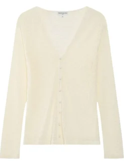 Gilet écru à motif géométrique avec une coupe droite et un col v