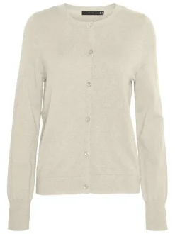 Gilet écru uni avec une coupe droite à col rond et des boutons à l'avant