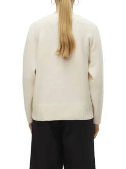 Gilet écru uni avec une coupe droite à col v et des manches longues