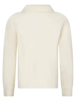 Gilet écru uni à coupe droite avec un col à rabats et des manches longues