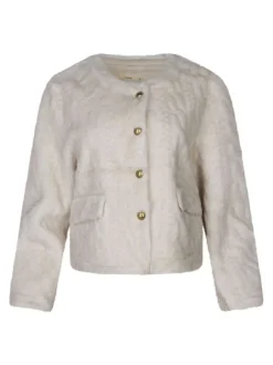 Gilet écru uni à coupe droite avec un col rond et des boutons dorés