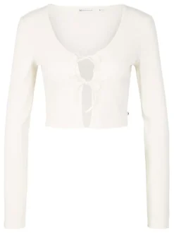 Gilet écru uni coupe droite avec un col rond et des manches longues