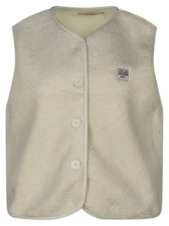 Gilet écru uni en maille sherpa avec une coupe ajustée et un col rond