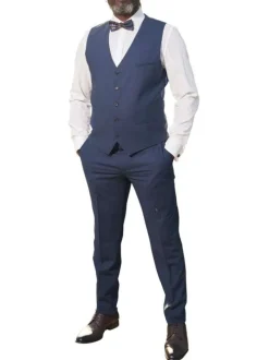 Gilet de costume marine uni en laine mélangée avec une fermeture boutonnée