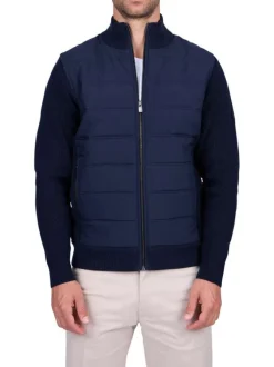 Gilet en coton biologique indigo uni avec un col montant et une coupe droite