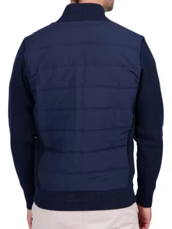Gilet en coton biologique indigo uni avec un col montant et une coupe droite