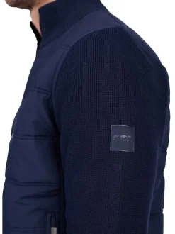 Gilet en coton biologique indigo uni avec un col montant et une coupe droite