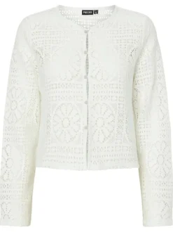 Gilet en coton blanc à motif floral avec une coupe droite et un col rond