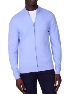 Gilet en coton bleu ciel uni avec une coupe droite et un col montant