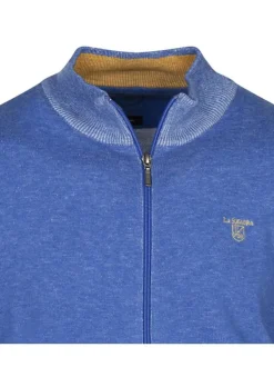 Gilet en coton ciel uni avec une coupe droite et un col montant zippé