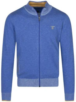 Gilet en coton ciel uni avec une coupe droite et un col montant zippé