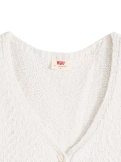 Gilet en coton écru uni avec une coupe droite et un col en V