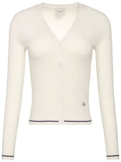 Gilet en coton écru uni avec une coupe moulante et un col V