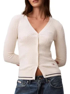Gilet en coton écru uni avec une coupe moulante et un col V