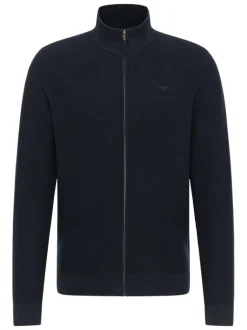 Gilet en coton marine avec un col montant et fermeture à glissière