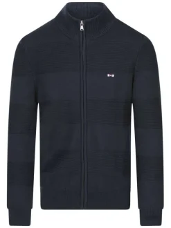 Gilet en coton marine en maille tricotée à coupe ajusté et un col camionneur