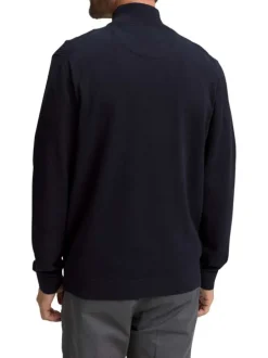 Gilet en coton marine uni avec un col montant et des manches longues