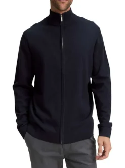 Gilet en coton marine uni avec un col montant et des manches longues