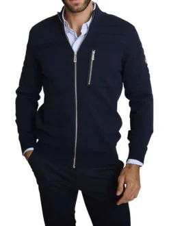 Gilet en coton marine uni avec une coupe droite et un col montant