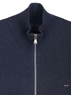Gilet en coton marine uni avec une coupe droite et un col montant