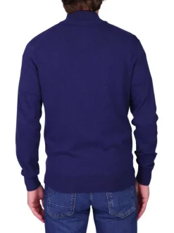 Gilet en coton marine uni avec une coupe droite et un col montant