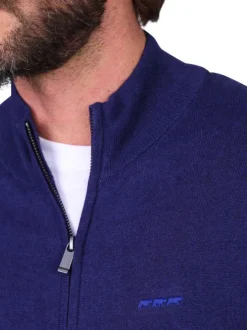 Gilet en coton marine uni avec une coupe droite et un col montant