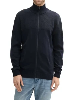 Gilet en coton marine uni à coupe droite et col montant zippé