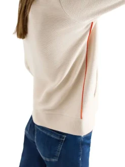 Gilet en coton mélangé beige uni pourvu d'une coupe droite et d'un col montant
