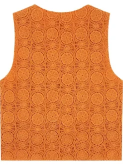 Gilet en coton orange uni sans manche pourvu d'une coupe droite