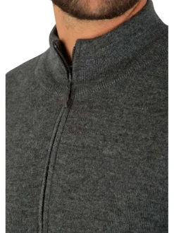 Gilet en laine gris uni coupe droite avec un col montant zippé