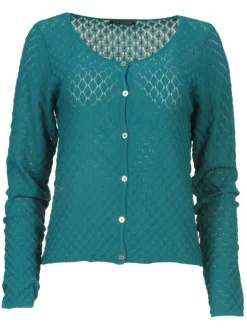 Gilet en maille ajourée pour femme pétrole coupe évasée HALO