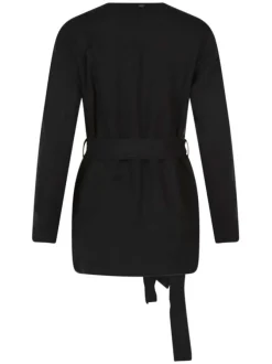 Gilet Gaxina noir uni à col v, manches longues et ceinture amovible