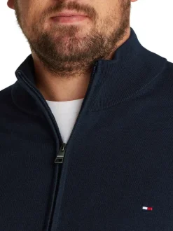 Gilet Grande Taille en better coton initiative marine uni droit à col camionneur