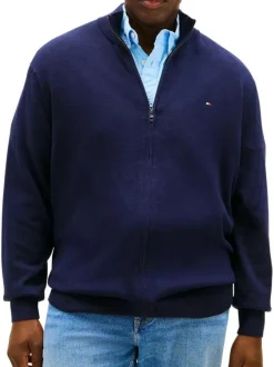 Gilet grande taille en coton marine uni avec une fermeture zippée