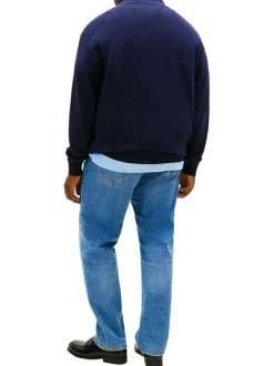 Gilet grande taille en coton marine uni avec une fermeture zippée