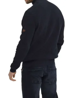 Gilet Grande Taille en coton mélangé marine uni à coupe droite et col camionneur