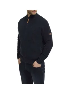 Gilet Grande Taille en coton mélangé marine uni à coupe droite et col camionneur
