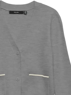 Gilet gris à coupe ajustée pourvu d'un col v et de manches longues