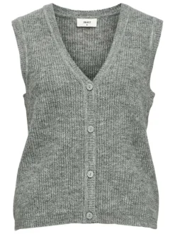 Gilet gris en maille tricotée sans manches pourvu d'un col v