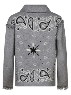 Gilet gris motifs cachemire avec une coupe droite et un col à rabats