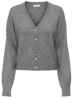 Gilet gris moucheté pourvu d'un col v et de manches longues