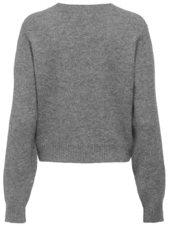 Gilet gris moucheté pourvu d'un col v et de manches longues